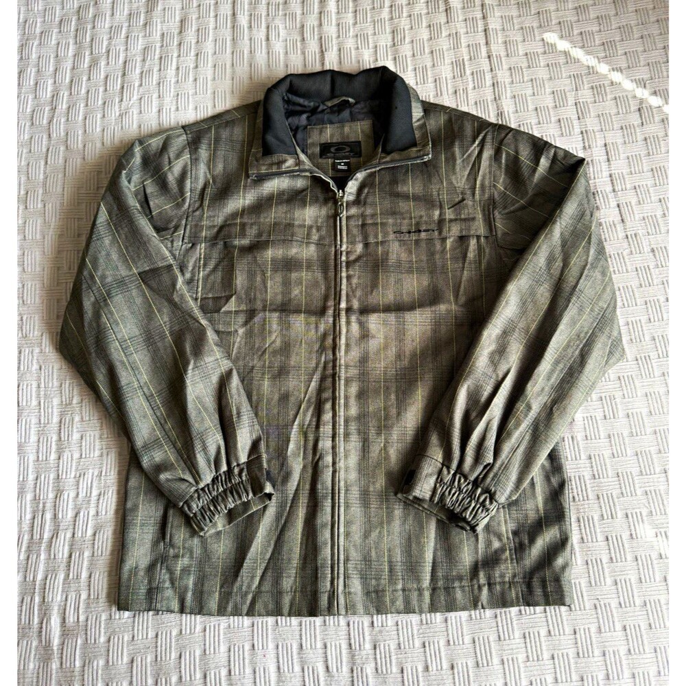 Vintage Y2K Oakley Plaid Full Zip Jacket Gray Harrington Streetwear Men's Size M